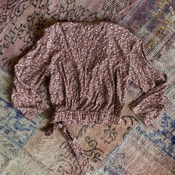 Madewell size xs muticolor pink floral wrap top long sleeve - Picture 2 of 5